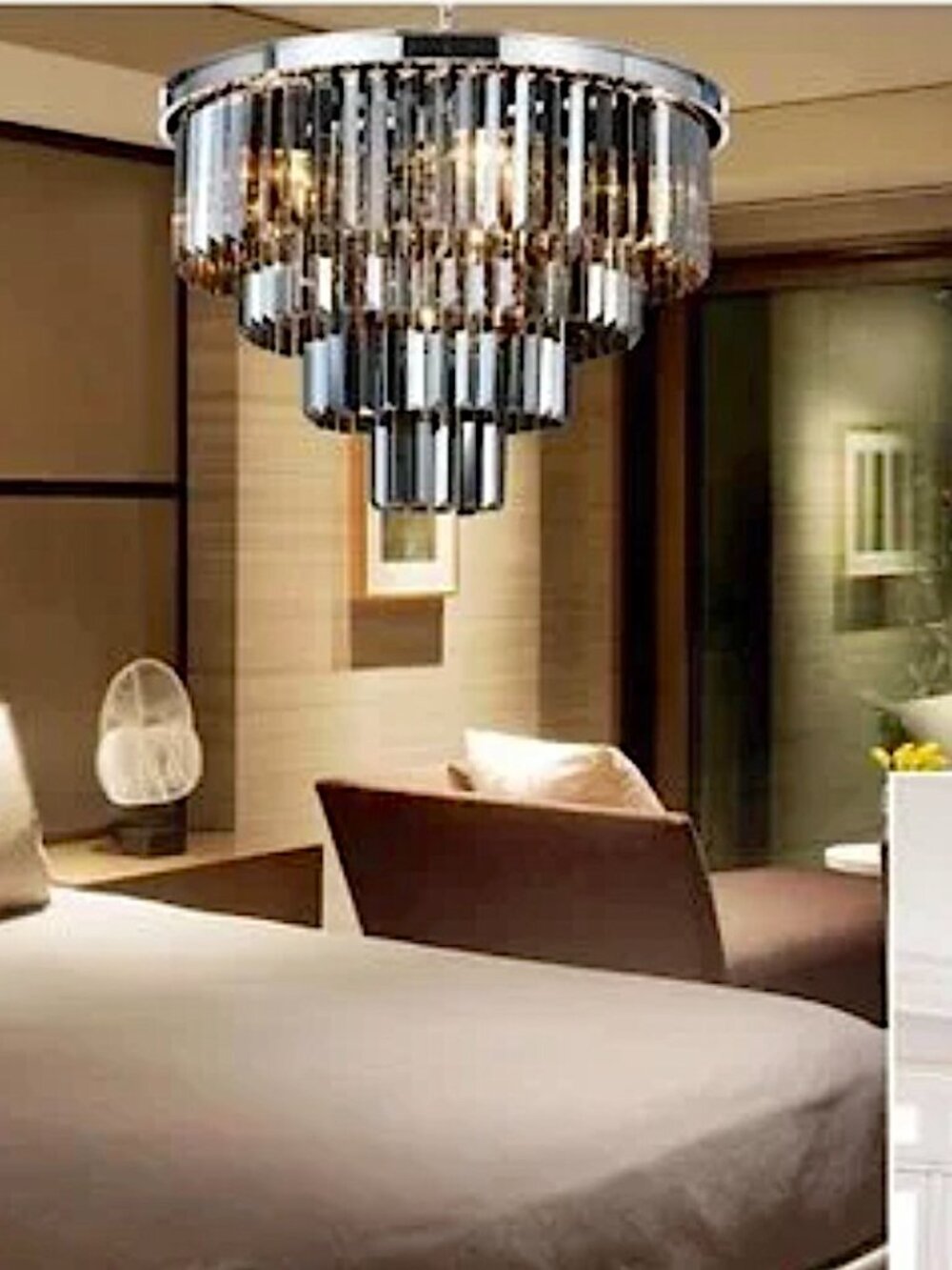 Luxe Chrome Smoke Crystal Modern Contemporary Chandelier Pendant Ceiling Light